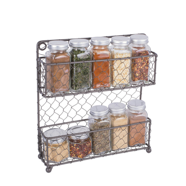 Spice Rack Vintage Rooster Barn Red Wire Rack With Glass Wire