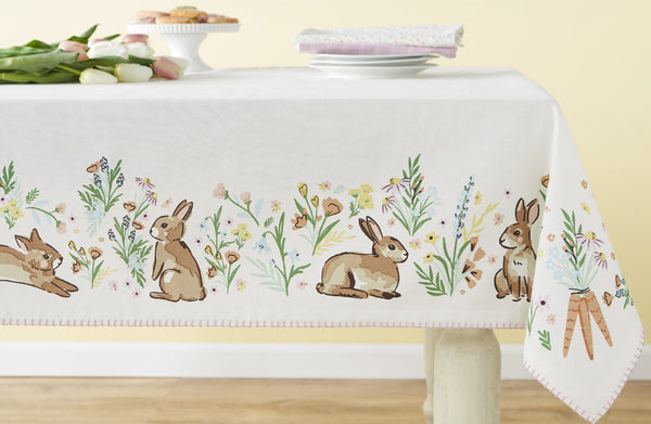 Springtime Tablecloth cheapest - Spring Patchwork by helena_roberts - Easter Bunny Tulip Rabbit Gingham Love Cotton Sateen Tablecloth by Spoonflower