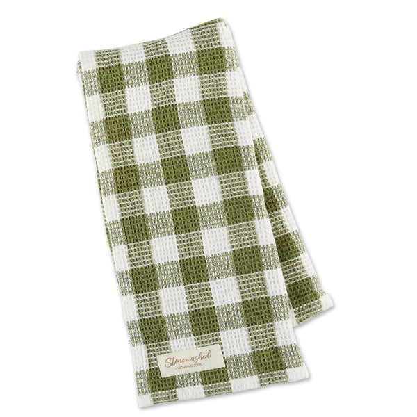 Design Imports Dishtowel, Olive and White Checker