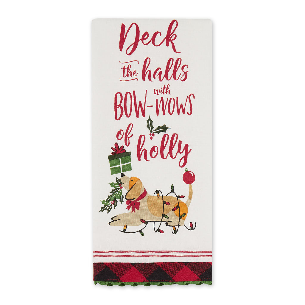 BOWOWS OF HOLLY EMBELLISHED DISHTOWEL