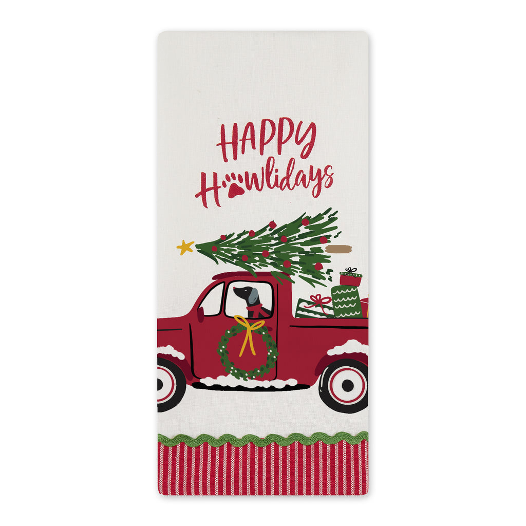 HAPPY HOWLIDAYS EMBELLISHED DISHTOWEL