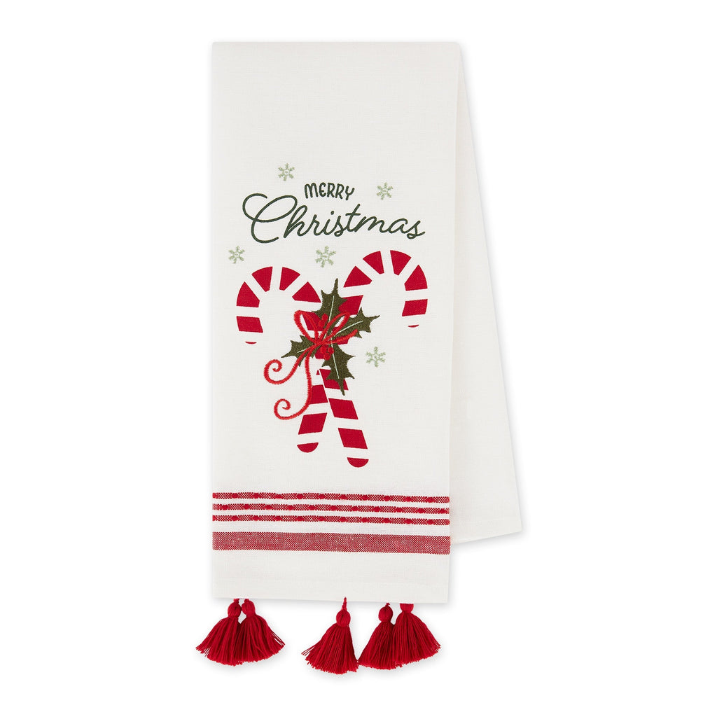 Merry Christmas Candy Canes Embellished Dishtowel