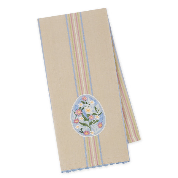 Floral Easter Egg Embellished Dishtowel