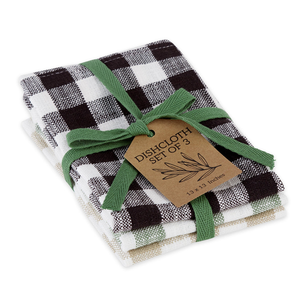 Green House Checks Heavyweight Essentials Dishcloth Set of 3