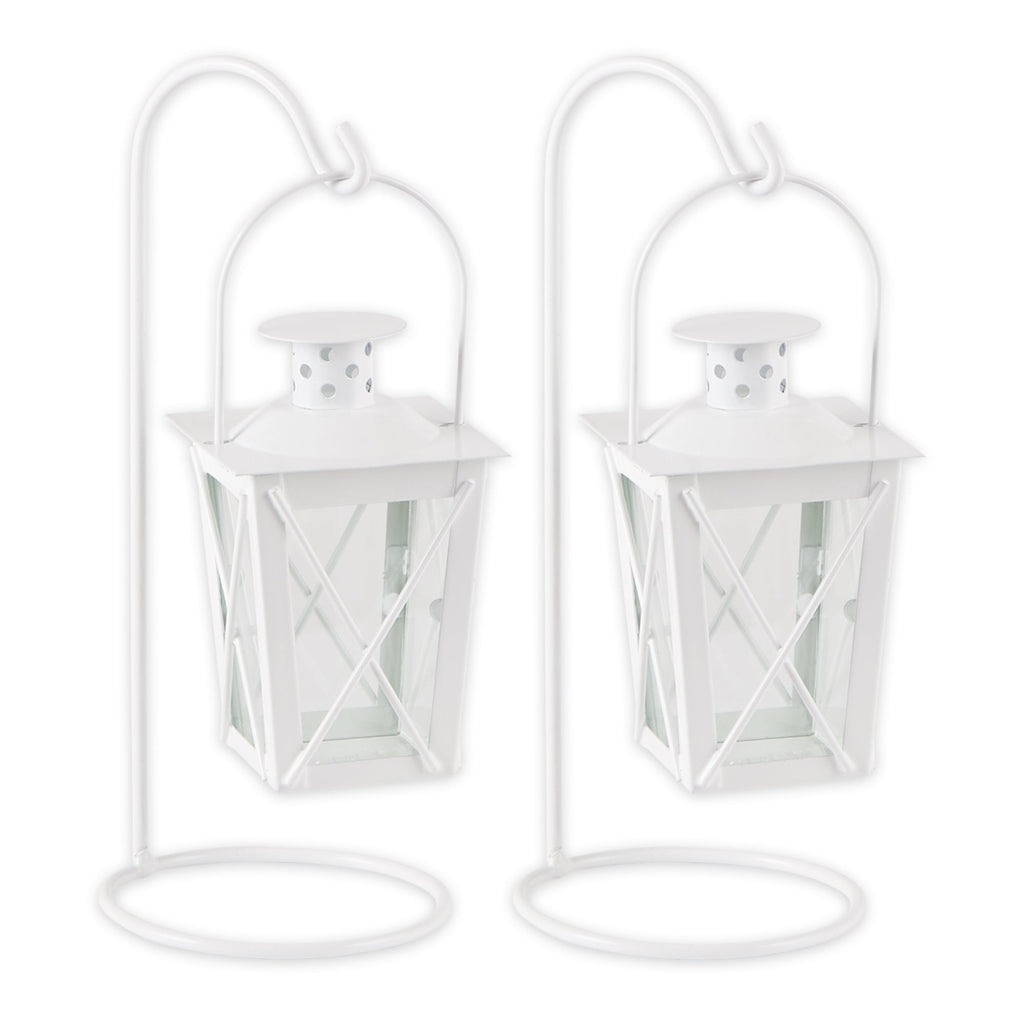 White Railroad Candle Lantern Set of 2