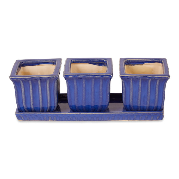 Blue Square Planter Set of 3