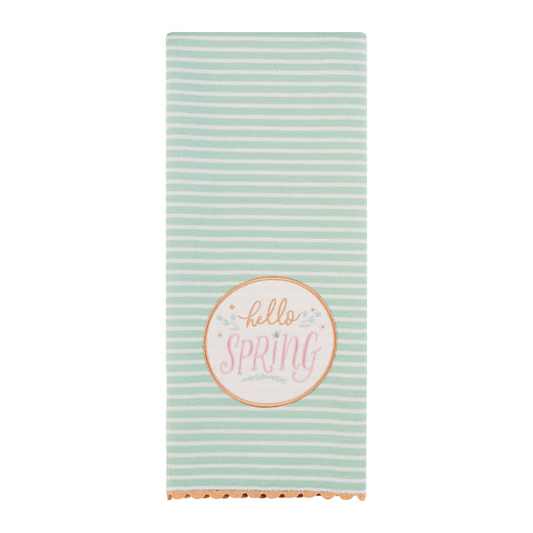 Hello Spring Embellished Dishtowel